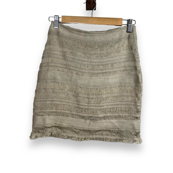 MIRCO GIOVANNINI Skirt Womens 2 Tan Hand Loomed Fringe Feminine Romantic Mini - Picture 2 of 10
